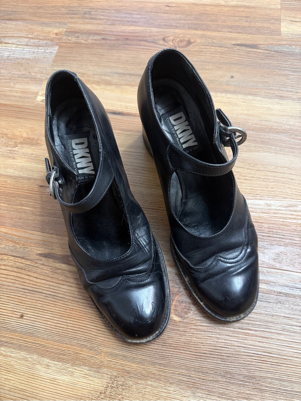 DKNY Black Leather Mary Jane Heels y2k 8.5 italy
